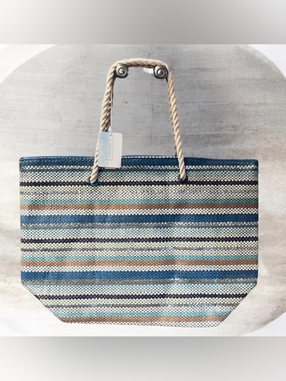 NWT Bay Sky Striped Straw Woven Beach Tote